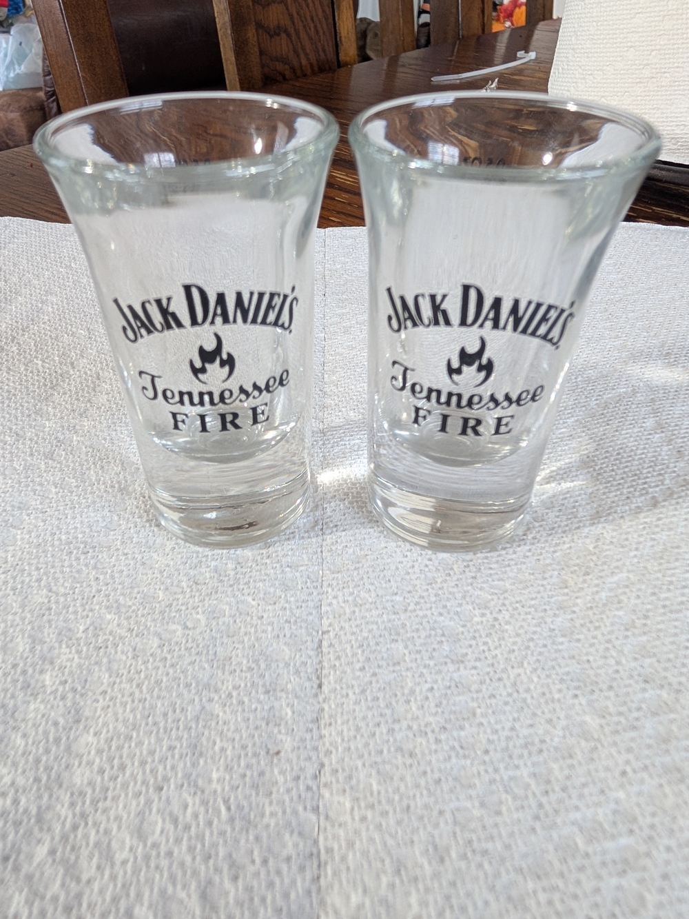 Jack Daniels Clear Shot Glasses with Black Tennessee Fire Logo - Set of 2